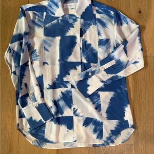 Women’s Blue and White 100%silk Patterned Blouse